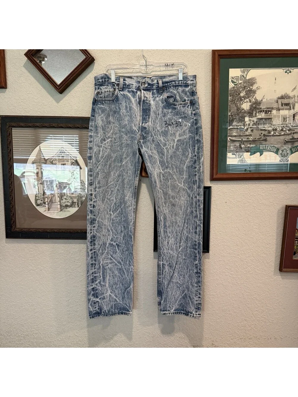 Vintage 80s RARE Acid Washed Levis 501 0109 STF Men’s 36x32 Blue Denim Jeans USA